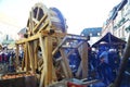 Cider Press in Middle Ages festival in medieval village Riquewihr Alsace France.