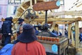 Cider Press in Middle Ages festival in medieval village Riquewihr Alsace France.