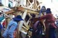 Cider Press in Middle Ages festival in medieval village Riquewihr Alsace France. Royalty Free Stock Photo