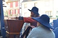 Cider Press in Middle Ages festival in medieval village Riquewihr Alsace France.