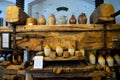 Cider press and old fashioned flagons Cornwall UK