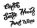 Cider, Sake, Hooch, Port Wine. Types of alcoholic drink. Hand drawn lettering