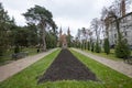 Ciechocinek, kujawsko-pomorskie / Poland - November, 17, 2020: A park in an autumn scenery in a small town. Promenade and church