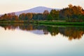 Ciekoty lake with view on Lysica mountain peak.