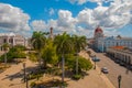 CIENFUEGOS, CUBA: The Cuban view of the city from the top. Municipality, City Hall, Government Palace and Catheadral of Immaculate Royalty Free Stock Photo