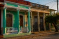 Cienfuegos, Cuba: Traditional colonial style house. View of the local street in the Cuban city.