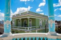 CIENFUEGOS, CUBA: View of the building through the blue columns of the Palace.