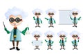 Cientist character vector set. Genius chemist professor teaching and experimenting