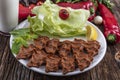 Cig kofte, a raw meat dish in Turkish and Armenian cuisines. Turkish cig means Royalty Free Stock Photo