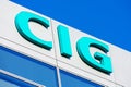 CIG sign on the facade of Cambridge Industries Group. CIG is telecommunications equipment supplier