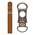 Cigar and cigar cutter vector flat illustration Royalty Free Stock Photo