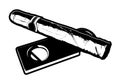 Cigar and Cigar Cutter Realistic Black and White Cartoon Vector Graphic Illustration Royalty Free Stock Photo