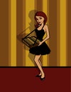 Cigar Girl in Black Dress Retro Cartoon Vector Illustration with Striped Background Royalty Free Stock Photo