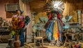 Cigar smoking doll and flowers, Finca La Azotea, La Antigua, Guatemala