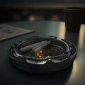 Cigarette butts in ashtray on a dark background Royalty Free Stock Photo