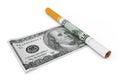 Cigarette Covered with Dollar Notes. 3d Rendering Royalty Free Stock Photo