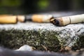 World No Tobacco Day. Cigarette butts thrown in the street / cigarette butts Royalty Free Stock Photo