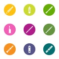 Cigarette icons set, flat style