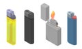 Cigarette lighter icons set, isometric style Royalty Free Stock Photo