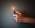 Cigarette lighter igniting by a hand Royalty Free Stock Photo