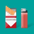 Cigarette pack with cigarettes and lighter