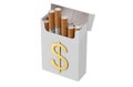 Cigarettes pack with sign dollar