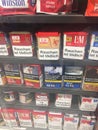 Cigarettes with packaging warning messages Royalty Free Stock Photo