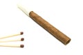 Cigarillo and three matches on white Royalty Free Stock Photo