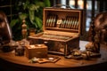 cigars in an elegant wooden humidor