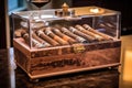 cigars in a glass-top humidor