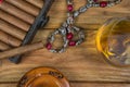 Cigars and Rum or alcohol on table Royalty Free Stock Photo