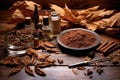 cigars and tobacco leaves spread on a table
