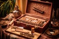 cigars in a traditional wooden humidor