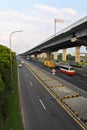 Cikarang - West Java Indonesia, June 2 -2021: traffic flow from the main Cikarang toll gate 2 for the jakarta - cikampek route