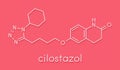 Cilostazol intermittent claudication treatment drug molecule. Inhibitor of phosphodiesterase PDE3. Skeletal formula.