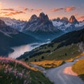 Cima Ambrizzola and Croda da Lago, Dolomites mountains, Italy, Europe. Mountains in sunset light. Italian alpine landscape