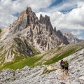 Cima Ambrizzola and Croda da Lago with three hikers Royalty Free Stock Photo