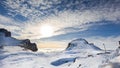 Cima Rosetta seen  during winter season with snowy landscape and foggy  blue sky- quiet and silent place Royalty Free Stock Photo