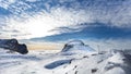 Rosetta peak seen  during winter season with snowy landscape and foggy  blue sky- quiet and silent place Royalty Free Stock Photo