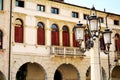 Cima Square, terrace, lamp, historical buildings in Conegliano Veneto, Treviso, Italy Royalty Free Stock Photo