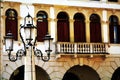 Cima Square, terrace, lamp, buildings in Conegliano Veneto, Treviso, Italy Royalty Free Stock Photo