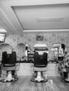 Cimahi 24 August 2021, Indonesia. Barbershop Interior with modern and minimalist style. No people. Black and white