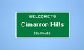 Cimarron Hills, Colorado city limit sign. Town sign from the USA