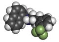 Cinacalcet hyperparathyroidism drug molecule. Atoms are represented as spheres with conventional color coding: hydrogen (white), Royalty Free Stock Photo