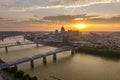 Cincinnati city, Ohio, USA with bridge highway traffic driving cars in downtown district. American city skyline with Royalty Free Stock Photo