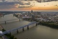 Cincinnati city, Ohio, USA with bridge highway traffic driving cars in downtown district. American city skyline with Royalty Free Stock Photo