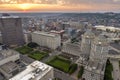 Cincinnati city, Ohio USA. View from above of brightly illuminated high skyscraper buildings in downtown district of Royalty Free Stock Photo