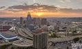 Cincinnati city in state of Ohio with brightly illuminated high skyscraper buildings in downtown district. American Royalty Free Stock Photo