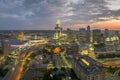 Cincinnati city in state of Ohio with brightly illuminated high skyscraper buildings in downtown district. American Royalty Free Stock Photo