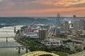 Cincinnati city in state of Ohio with brightly illuminated high skyscraper buildings in downtown district. American Royalty Free Stock Photo